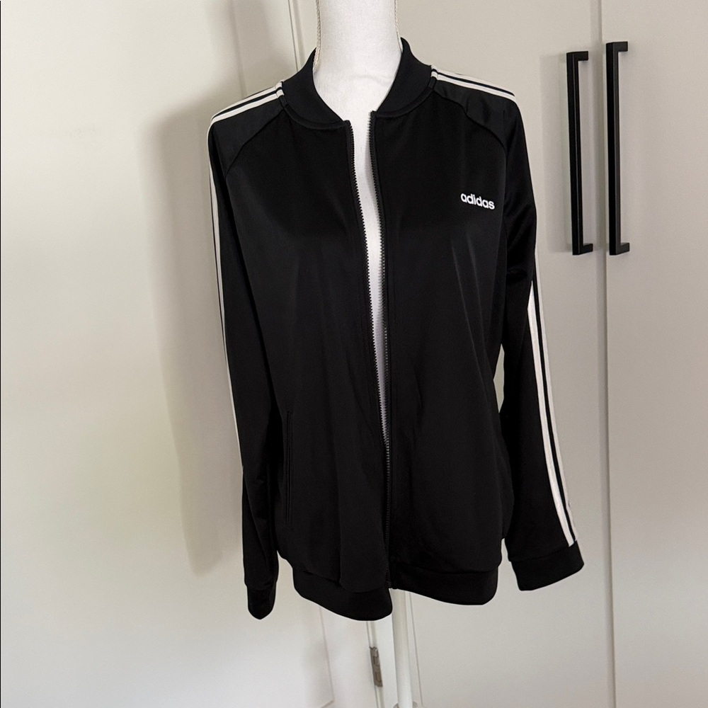adidas Black Bomber Track Jacket with White Stripes